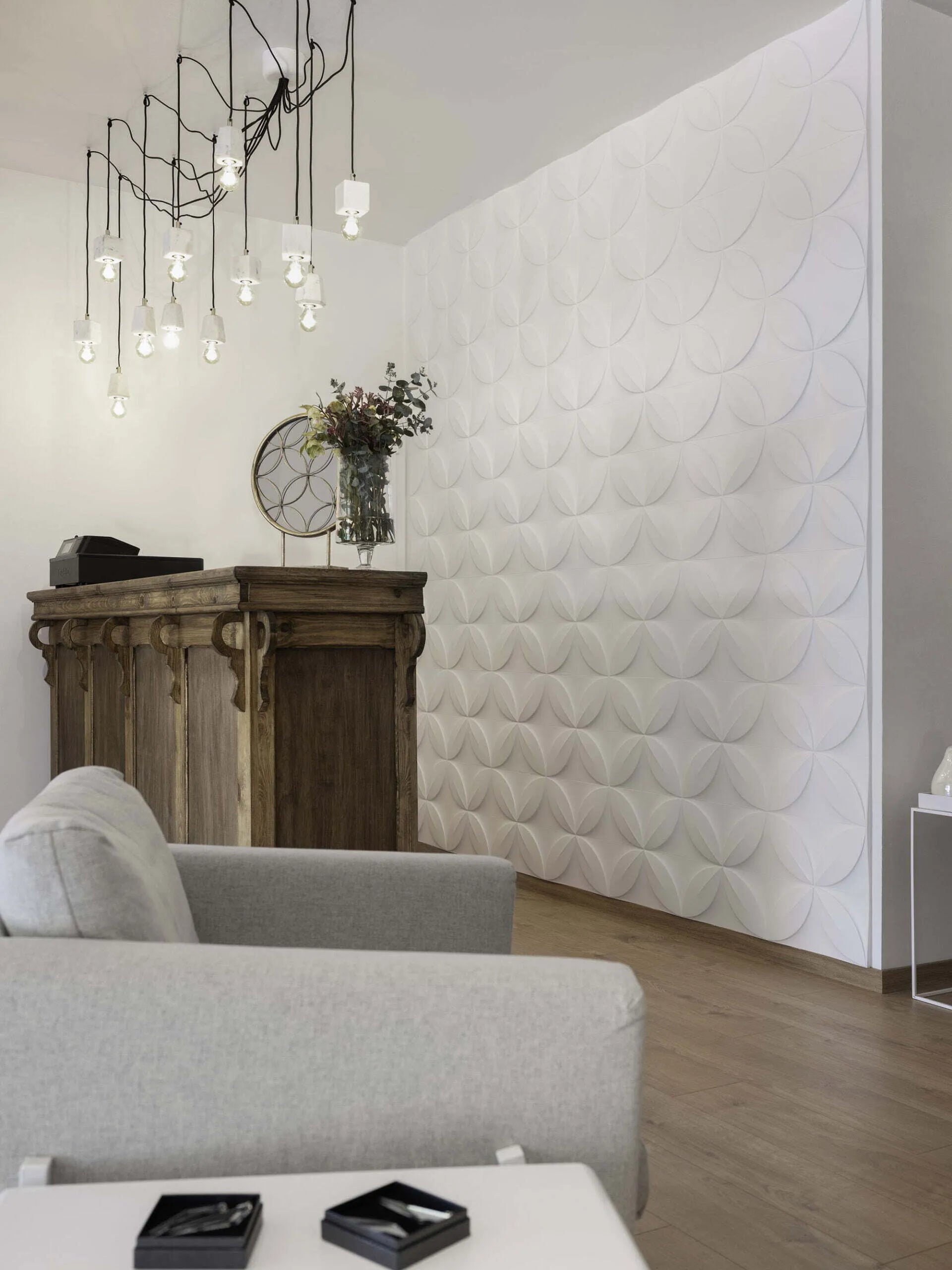 Flower 3D Wall Panels in a modern living room | DecorMania UK